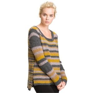 Elizabeth & James Slouchy Striped Knit Sweater in Yellow/Gray Size XS